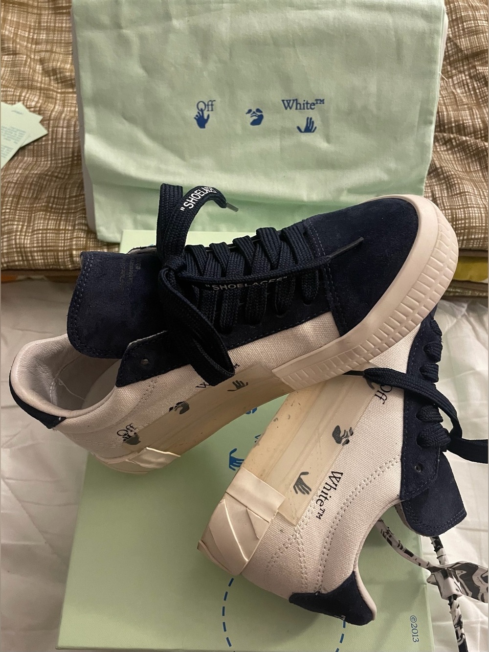 Off-White Vulc Low Navy Blue & White Sneaker Women’s Size US 6/ EU 36 *AUTHENTIC - Picture 7 of 16